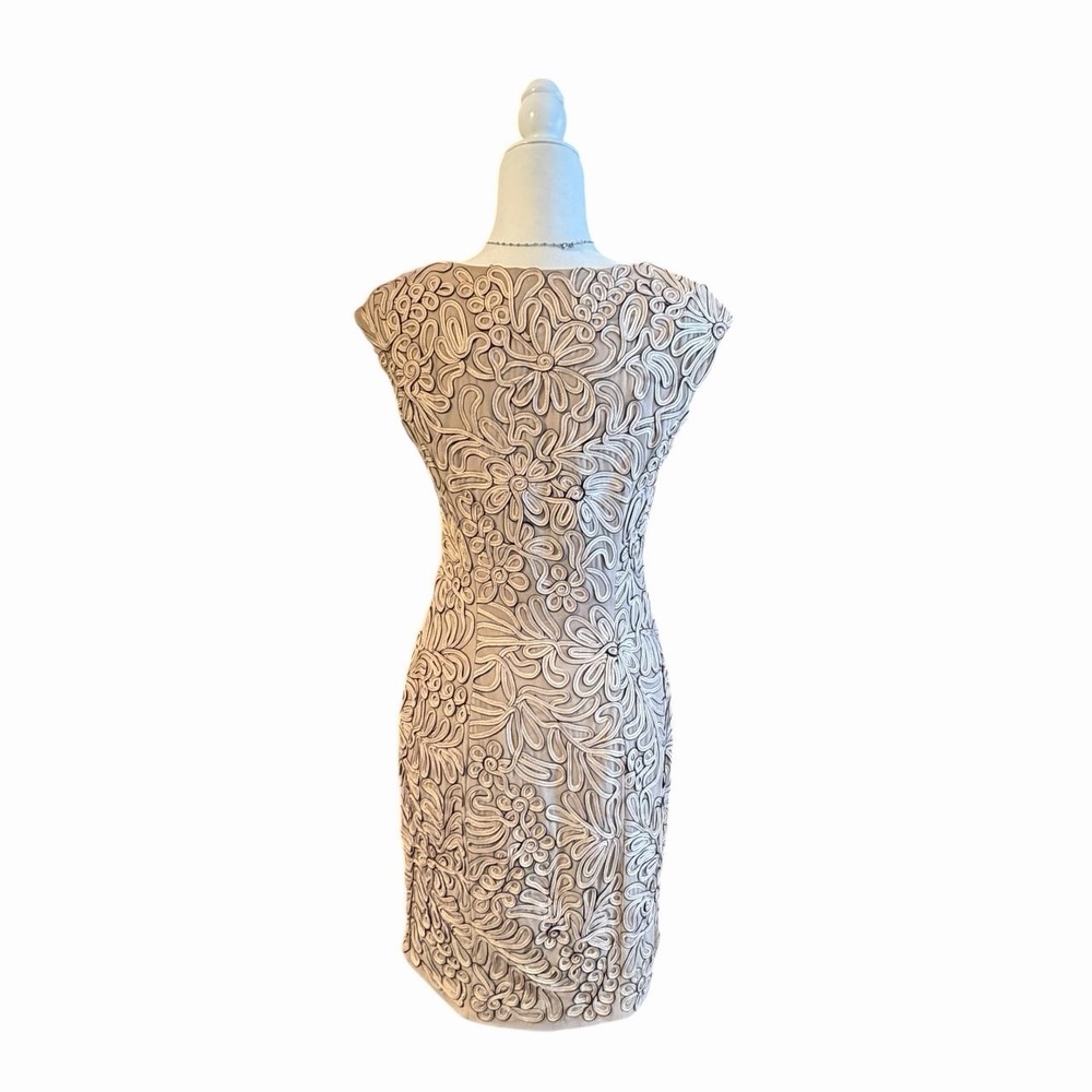 Sue Wong Embroidered Cocktail‎ Dress Size 8 Gold Floral Lace Sheath Elegant - Picture 4 of 7